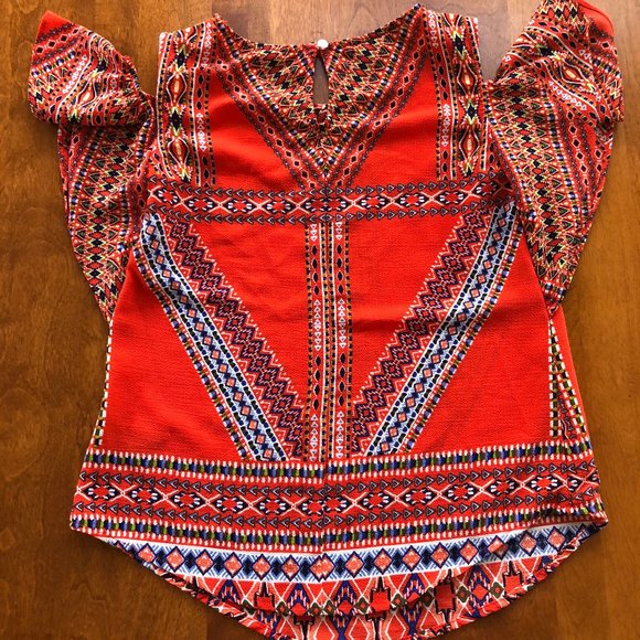 Amy Byer Coral Cold Shoulder Dressy Blouse - Picture 4 of 5